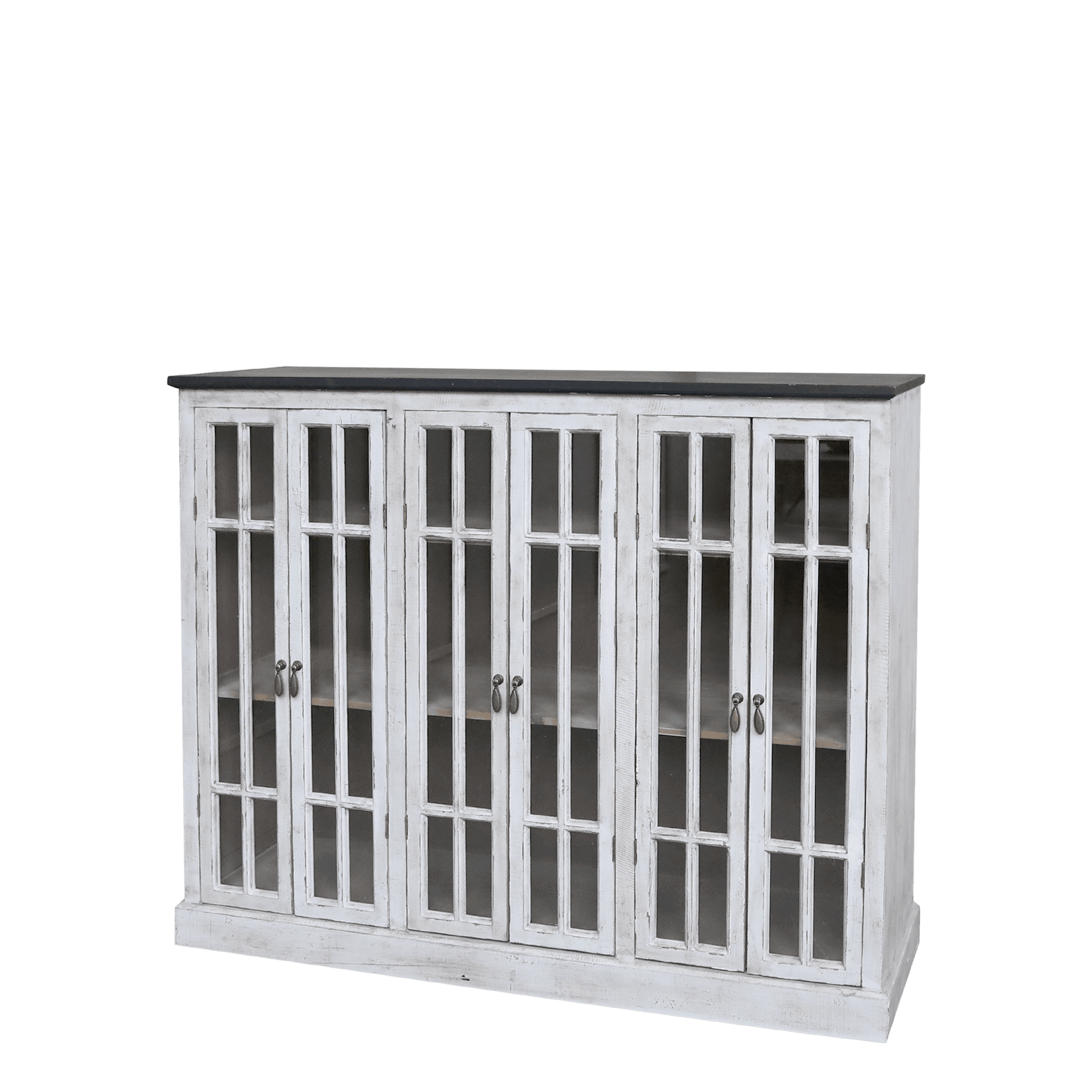 Vitrinenschrank mit 6 Türen & schwarzes Verdeck